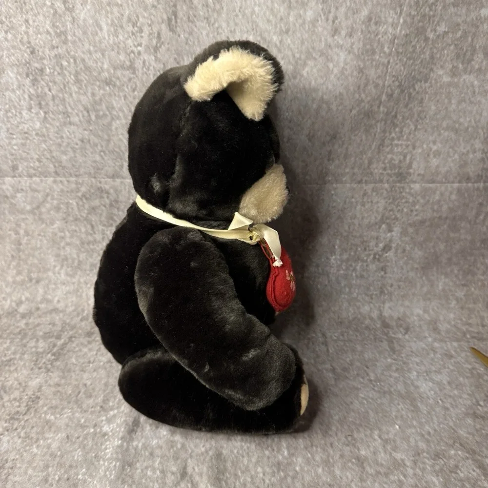 Vintage Teddy Bear Black Tan Jointed Articulated Arms Legs Felt Heart